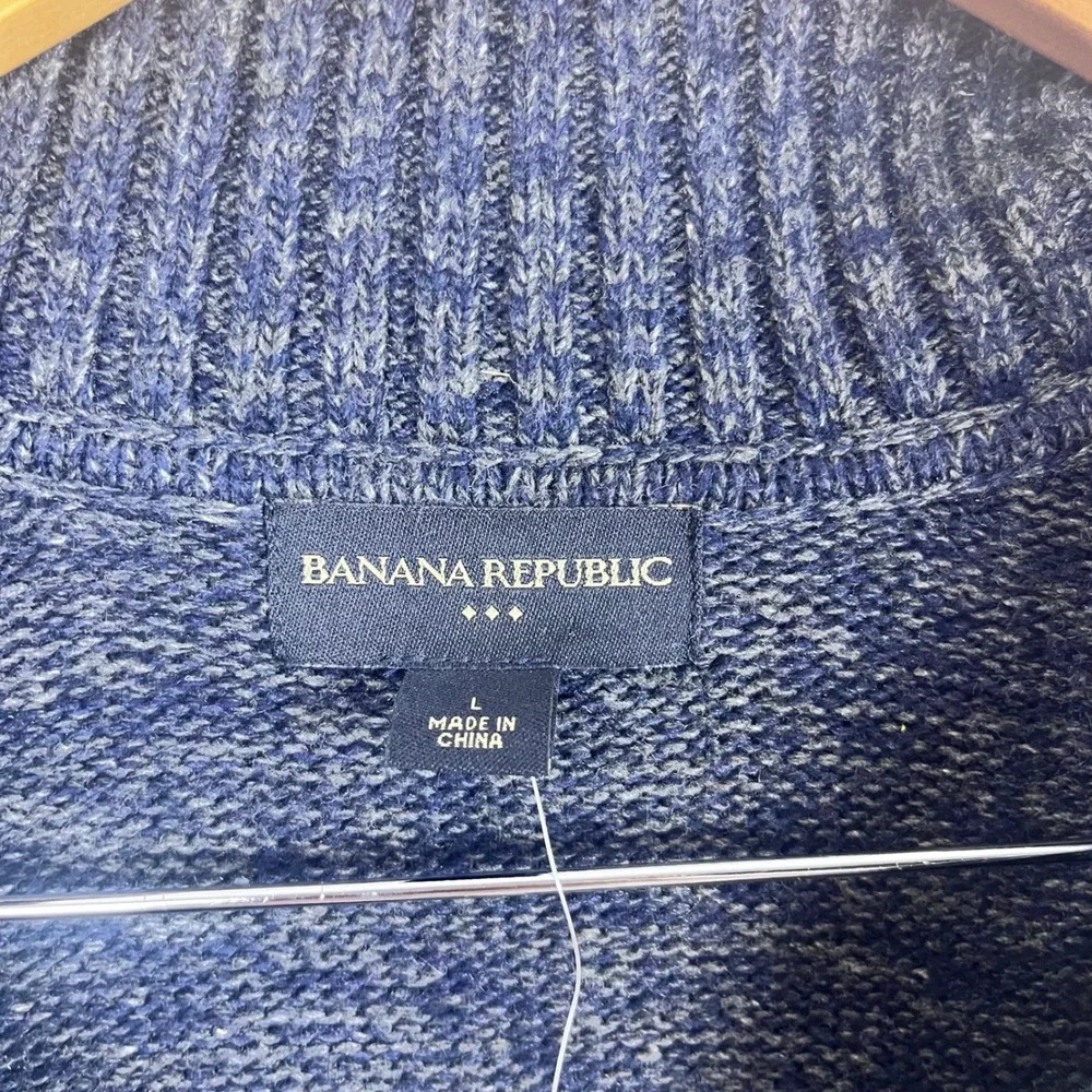 NWT: Banana Republic Men Size L 1/4 Zip Sweater Blue Green‎ Wool Cotton (N611)